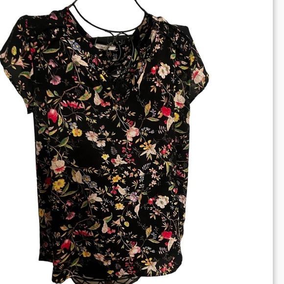 Anthropologie Pleione Shirt Blouse Sz M Multicolor Floral Short Sleeve V Neck - Picture 3 of 8